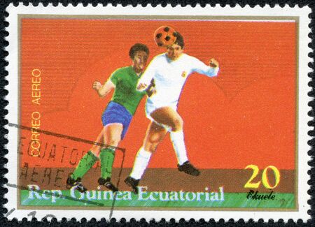 EQUATORIAL GUINEA - CIRCA 1979  stamp printed by Equatorial Guinea, shows soccer, circa 1979 のeditorial素材
