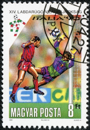 HUNGARY - CIRCA 1990  stamp printed by Hungary, shows football, circa 1990のeditorial素材