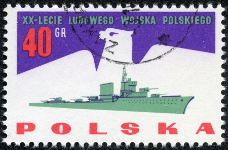 POLAND - CIRCA 1965  A stamp printed in Poland shows the army of polish ship, circa 1965 のeditorial素材