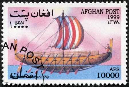 AFGHANISTAN - CIRCA 1999  A Stamp printed in Afghanistan shows sailboat, series, circa 1999の写真素材