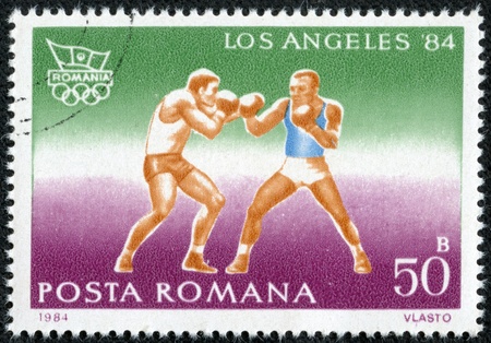 ROMANIA - CIRCA 1984  stamp printed by Romania, show boxing, circa 1984 のeditorial素材