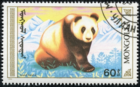 MONGOLIA - CIRCA 1990  stamp printed in Mongolia shows a giant panda, circa 1990の写真素材