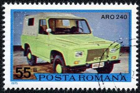ROMANIA - CIRCA 1975  stamp printed by Romania, show Romanian car, circa 1975 のeditorial素材