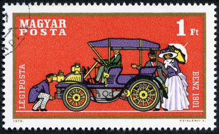 HUNGARY - CIRCA 1970  stamp printed by Hungry, show retro car, circa 1970 のeditorial素材