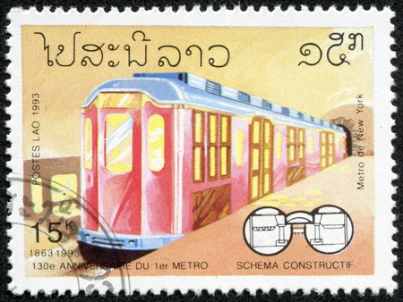 LAOS - CIRCA 1993  stamp printed by Laos, shows Subway, circa 1993 のeditorial素材