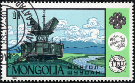MONGOLIA - CIRCA 1983  A stamp printed in Mongolia showing satellite circa 1983のeditorial素材