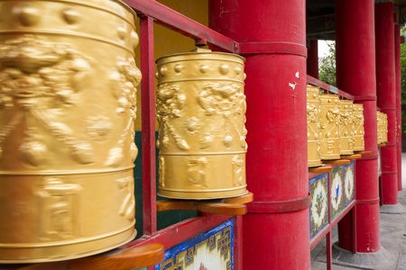 Buddhist prayer wheelsの写真素材