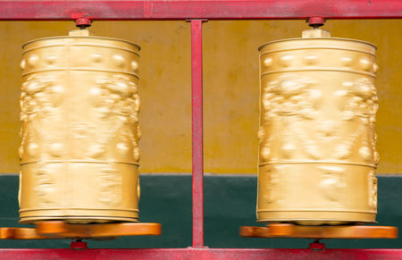 Buddhist prayer wheelsの写真素材