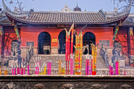 Incense Burning in a Buddhist Templeの写真素材