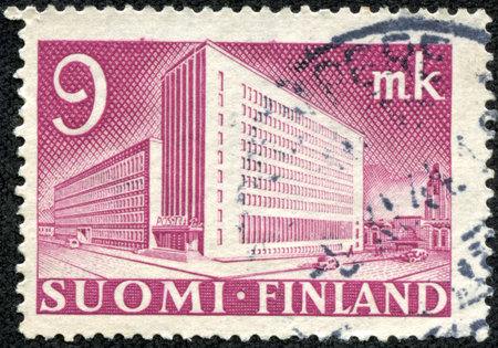 FINLAND - CIRCA 1939  stamp printed by Finland, shows Helsinki Post Office, circa 1939のeditorial素材