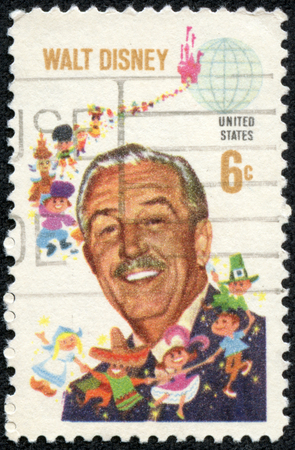 USA - CIRCA 1980  Stamp printed in United States of America showing Walt Disney and Children of the World, circa 1980のeditorial素材
