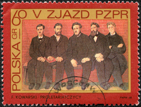 POLAND - CIRCA 1968  stamp printed in Poland, shows Party members by F  Kowarski, circa 1968 のeditorial素材