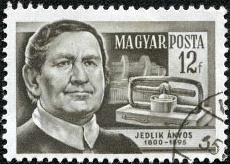 HUNGARY - CIRCA 1954  stamp printed by Hungary, shows Anyos Jedlik, circa 1954のeditorial素材