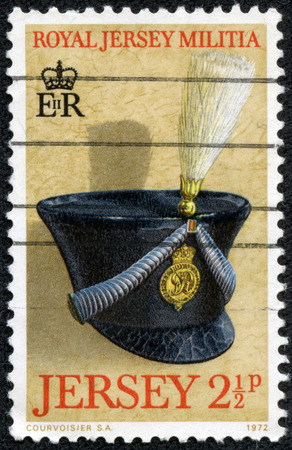 JERSEY - CIRCA 1972  Stamp printed in Jersey dedicated to Royal Jersey Militia, circa 1972の写真素材