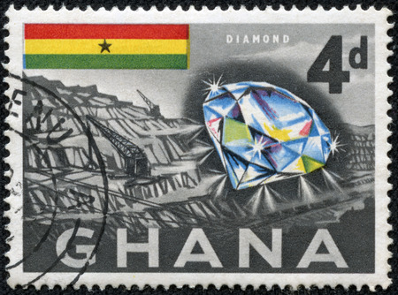 GHANA - CIRCA 1959  A stamp printed in Ghana shows a diamond and mine, circa 1959 の写真素材