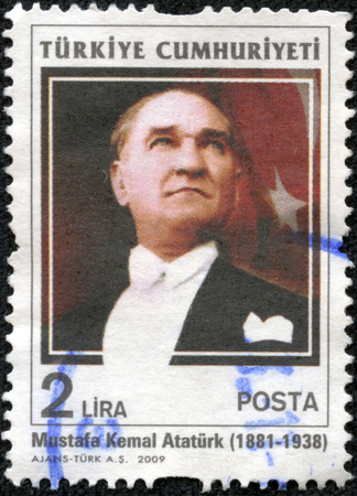 TURKEY - CIRCA 2009: A stamp printed by Turkey, shows president Kemal Ataturk, circa 2009.のeditorial素材
