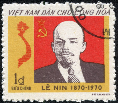 VIETNAM - CIRCA 1970  A stamp printed in Vietnam shows Lenin, circa 1970のeditorial素材