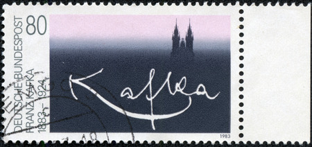 GERMANY - CIRCA 1983  A stamp printed in Germany dedicated to one hundred years of Franz Kafka s birth, circa 1983のeditorial素材