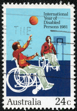AUSTRALIA - CIRCA 1981  Postage stamp printed in Australia, dedicated to the International Year of Disabled, shows disabled athlete, circa 1981のeditorial素材