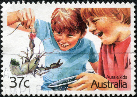 AUSTRALIA - CIRCA 1987 A Cancelled postage stamp from Australia illustrating Aussie Kids, issued in 1987 の写真素材