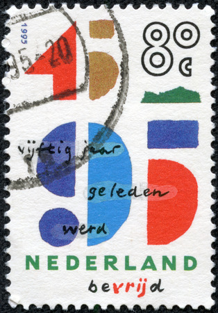 NETHERLANDS - CIRCA 1995  Stamp printed in Netherlands honoring 50th Anniversaries  45 - 95  end of Second World War , circa 1995の写真素材