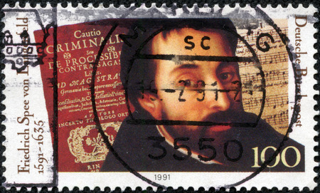 GERMANY - CIRCA 1991  A stamp printed in Germany, is dedicated to the 100th anniversary of the birth Friedrich Spee von Langenfeld, circa 1991のeditorial素材