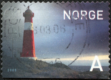 NORWAY - CIRCA 2005  A stamp printed in Norway shows a lighthouse, circa 2005のeditorial素材