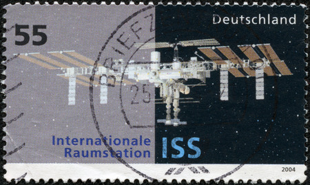 GERMANY - CIRCA 2004  stamp printed in Germany shows an image of the International Space Station, circa 2004 のeditorial素材