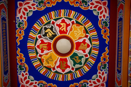 Colorful painting of Tibetan temple ceilingのeditorial素材