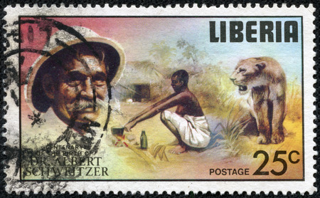 LIBERIA - CIRCA 1975: Dr. Albert Schweitzer (1875-1965), medical missionary, birth centenary, circa 1975.のeditorial素材