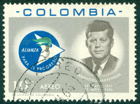 COLOMBIA - CIRCA 1963: A stamp printed in Colombia showing John F. Kennedy, circa 1963