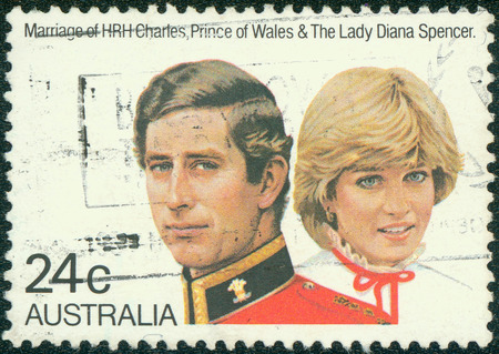 AUSTRALIA - CIRCA 1981:A Cancelled postage stamp from Australia illustrating Marriage of Charles and Diana, issued in 1981.のeditorial素材