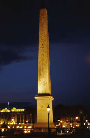 The egyptian obelisk in Place de la Concorde by nightの写真素材