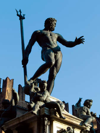 Upper detail of the Neptune Fountain, Bologna, Italyの写真素材