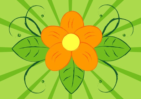 Flower with leaves on a green backgroundのイラスト素材