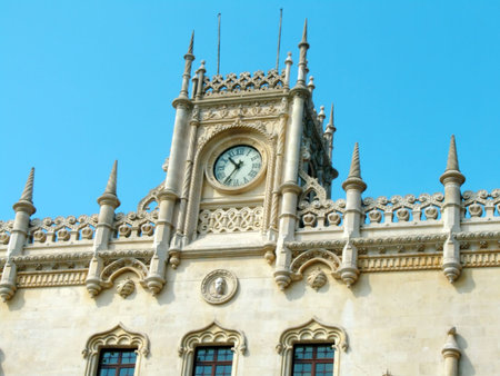 Rossio Lisbon central station, main entrance. Located in the historical center of Lisbon, was built in the typical manueline gothic style.の写真素材