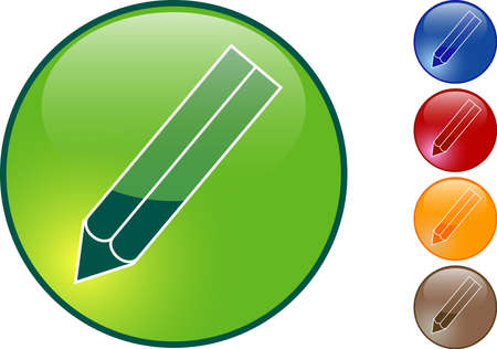 Glass icons with pencil in 5 different colorsのイラスト素材