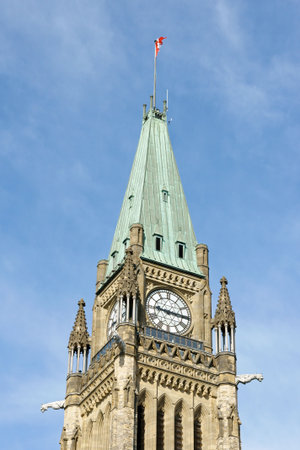 Detail of the clock tower of Parliament of Canada in Ottawaの写真素材