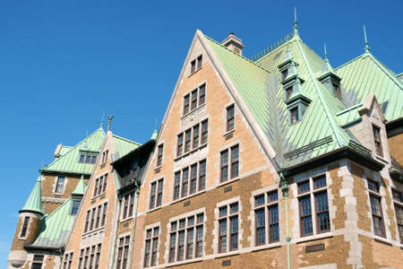 Old copper roofs from the railway and bus station complex in Quebec City, Canada.の写真素材