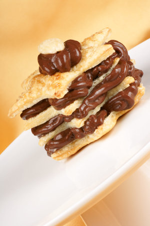Star shaped chocolate cream and almond millefeuilleの写真素材