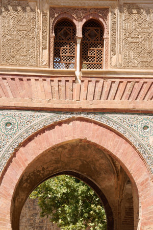 Detail of Wine Gate (Puerta del Vino) is one of the oldest constructions in the Alhambra of Granada, Spainのeditorial素材