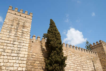 Real Alcazar (Royal Alcazar) of Seville. Detail of the external defensive walls.の写真素材