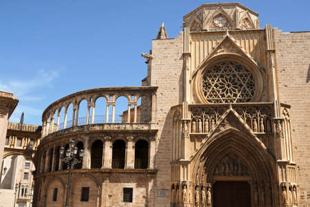 Valencia Cathedral dedicated to Virgin Mary  Built between 1252 and 1482 on the site of a mosque and previosly a roman temple dedicated to goddess Diana  The external architecture is composed of many different styles の写真素材