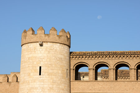 Detail of the Aljaferia Palace in Zaragoza, Spain  It was built during the second half of 11th century as a fortified palace for the Islamic dynasties of the Moorish Taifa of Zaragoza  After the Reconquista it became the palace for Catholic kings and a beのeditorial素材