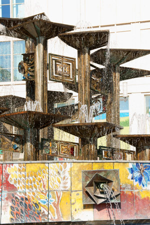 Berlin, Germany - April 19, 2009: Alexanderplatz and the Fountain of International Friendship in Central Berlin (Mitte), Germany. The fountain was created by a group of artists led by Walter Womacka in 1969 during Soviet Government.のeditorial素材