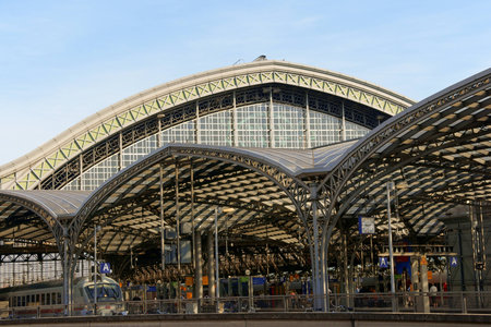 Cologne, Germany - August 7, 2009: Cologne Central Station (Koeln Hauptbahnhof) in downtown Cologne, Germany. Some people around.のeditorial素材