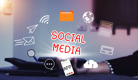 The concept of using a smartphone for social media.の写真素材