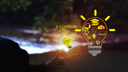 E-learning Internet Technology education concept online learning with webinars, video tutorials, internet lessonsの写真素材