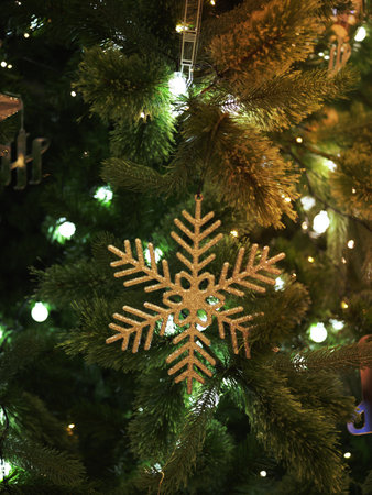 Christmas and Happy new year on blurred bokeh christmas treeの写真素材