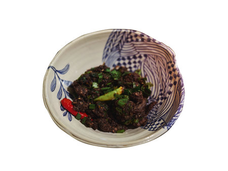 Thai food, spicy minced pork salad (Larb Moo Kua)の写真素材